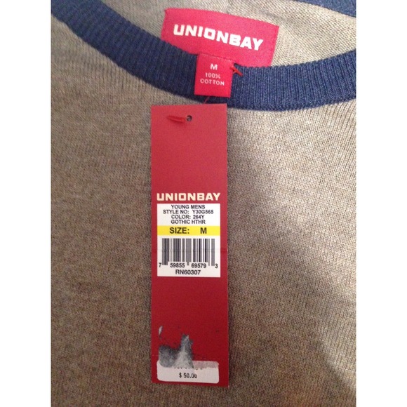 NWT! Mens Tan and Blue Long Sleeve Lightweight Sweater by Unionbay, Sz: M (b9) - Picture 4 of 7